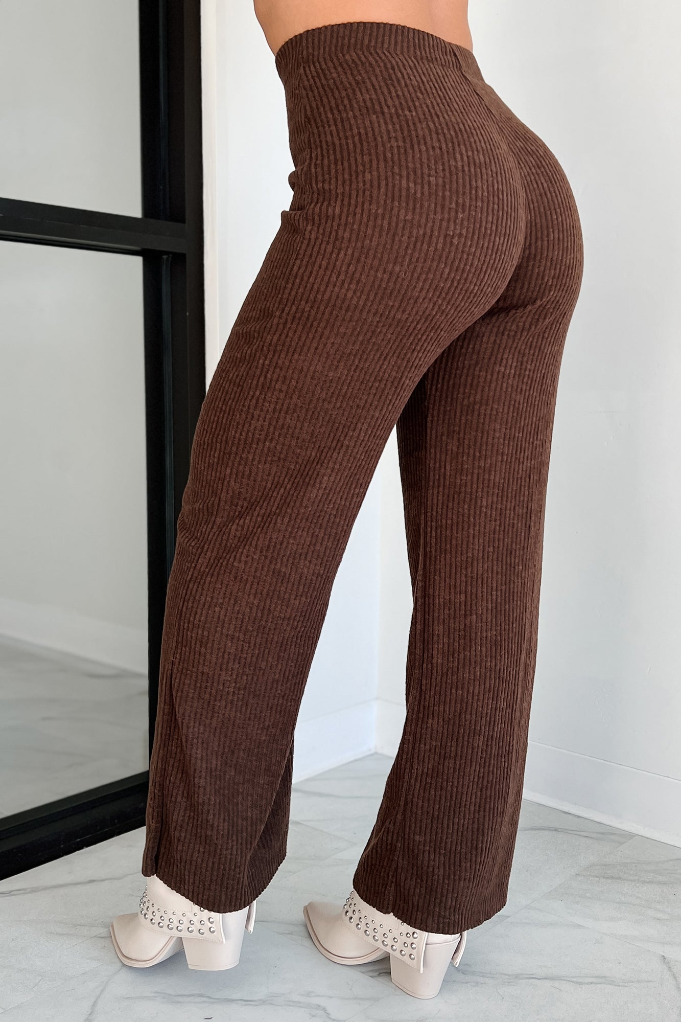 Ive Got My Eye On You Ribbed Long Sleeve Button Down Set (Espresso)