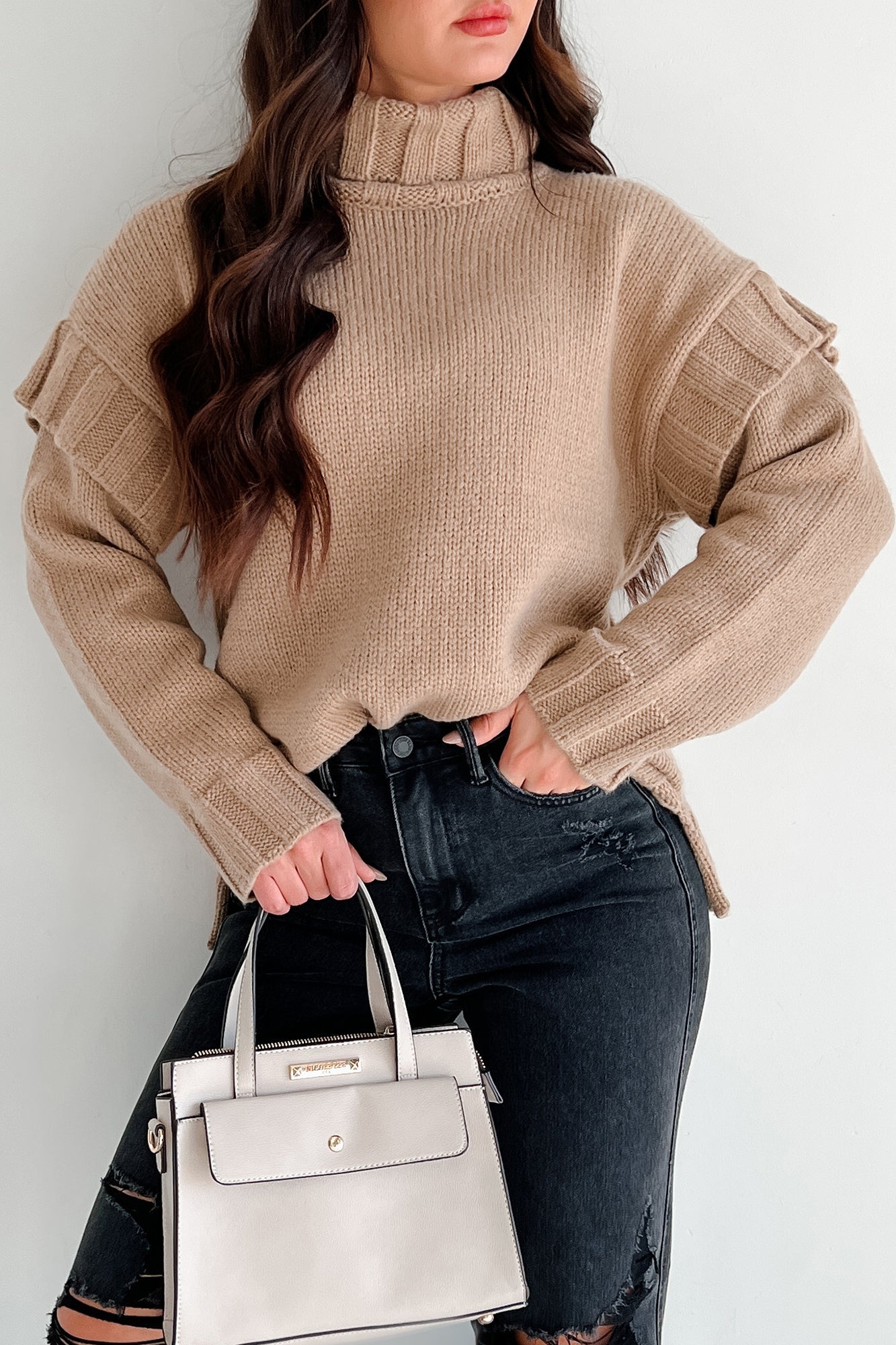 Staying Connected Oversized Turtleneck Sweater (Taupe)