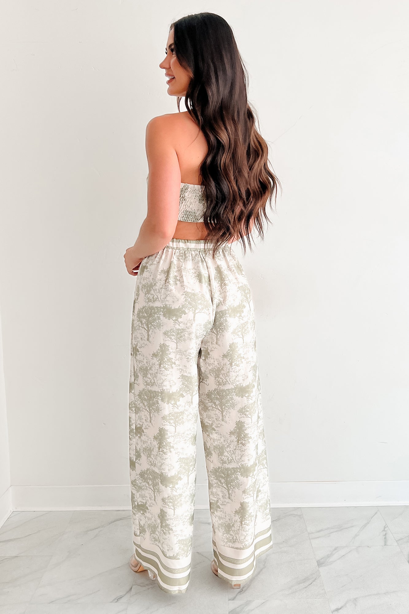 On Brand Printed Bandeau Top & Pants Set (Ivory/Sage)