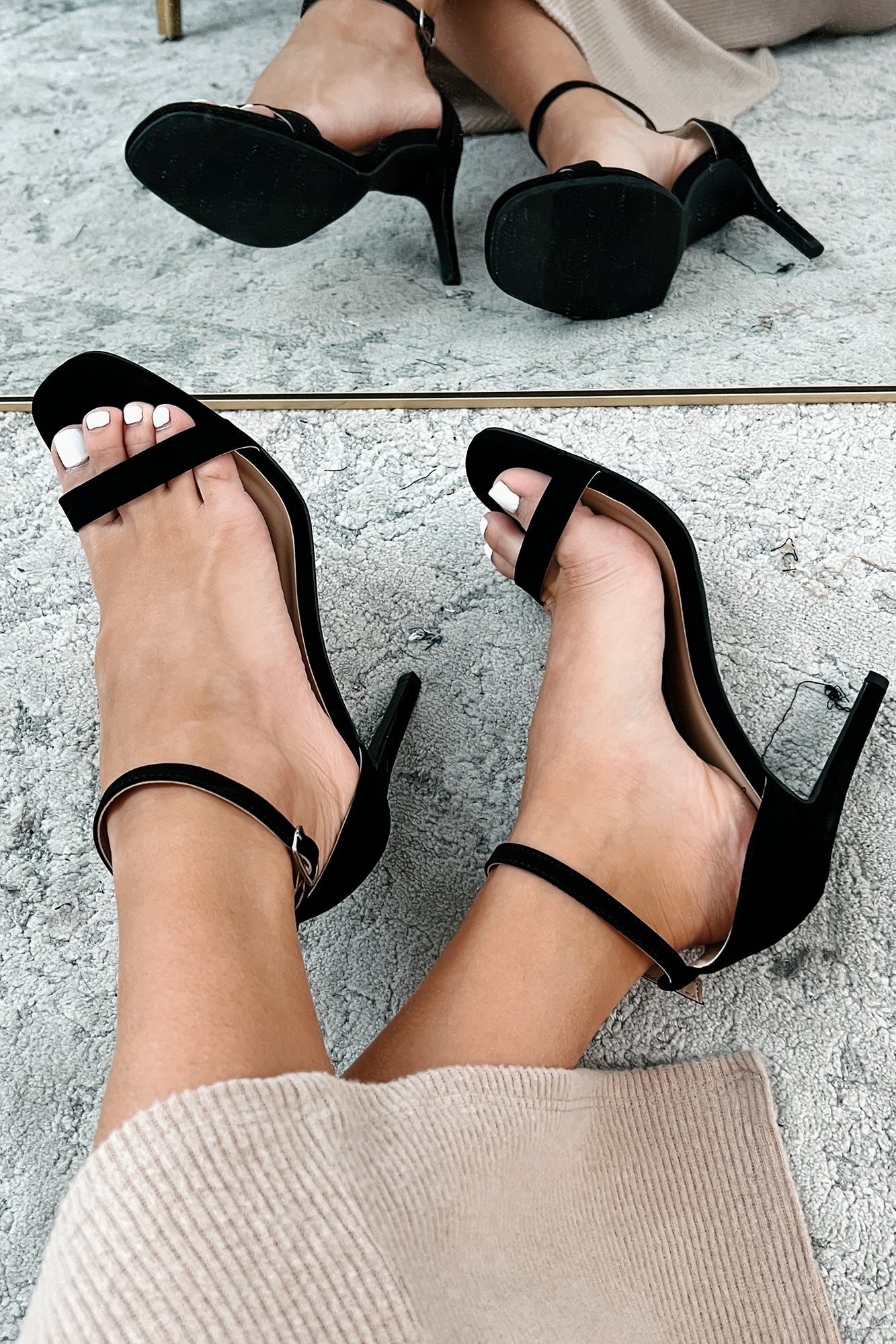 Taking Initiative Ankle Strap Heels (Black Nubuck)