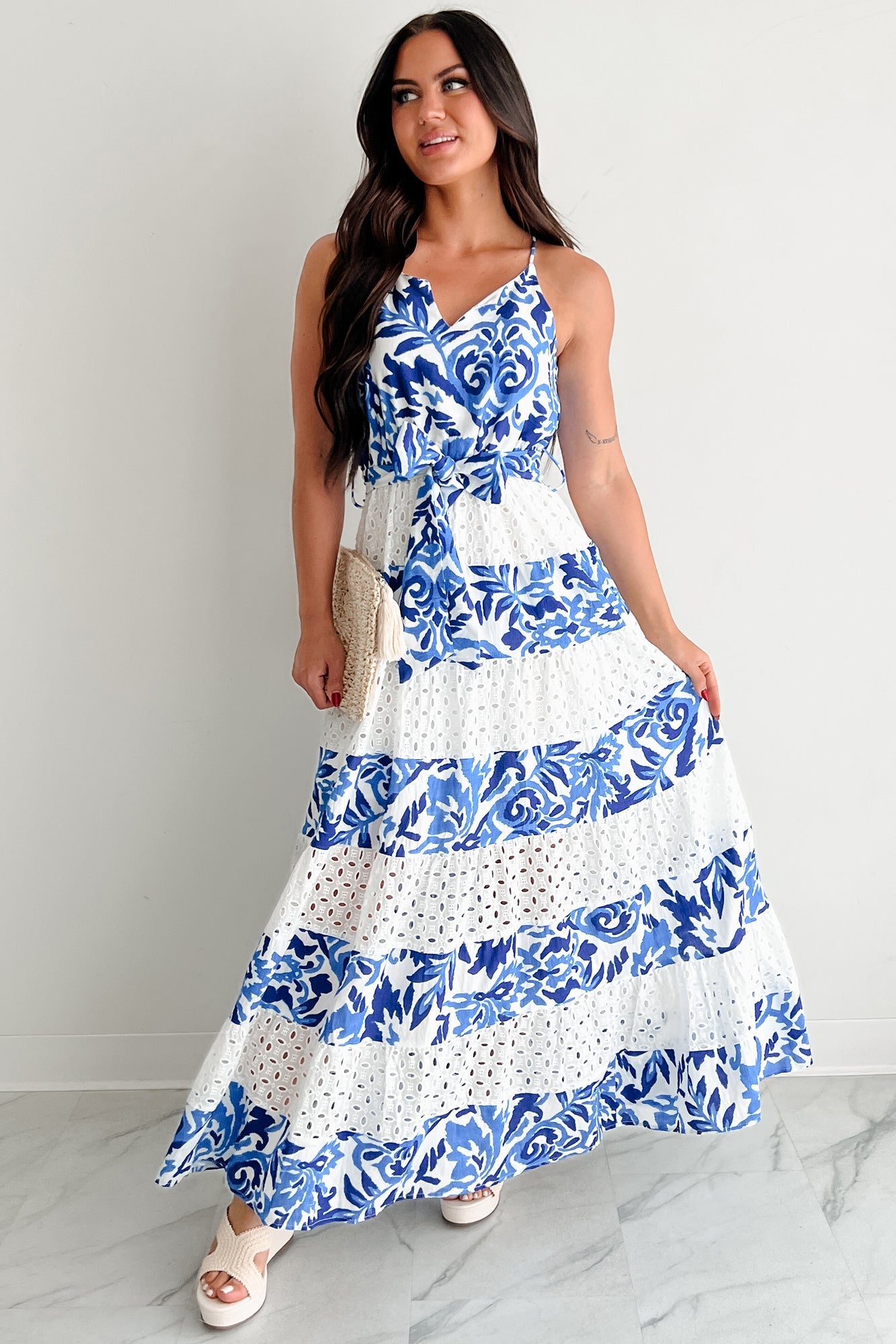 Only Ever You Eyelet Lace Tiered Maxi Dress (Blue)
