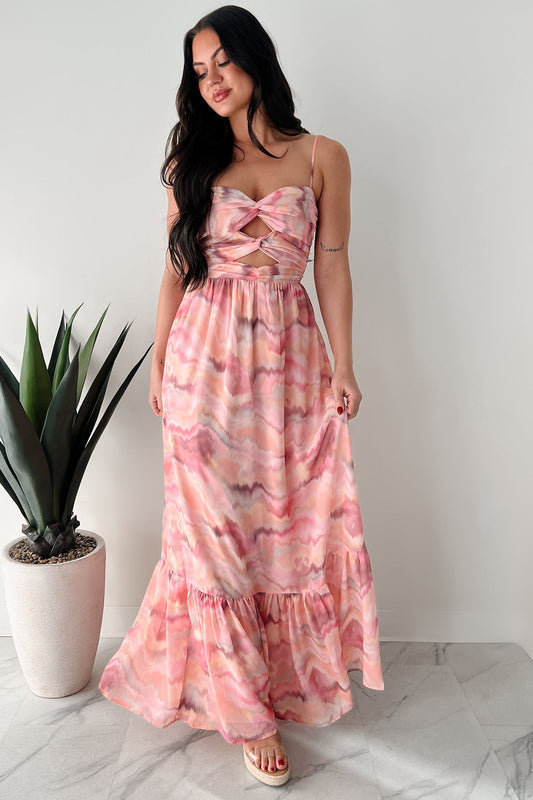 I Hope You Think Of Me Marble Printed Maxi Dress (Pink Multi)