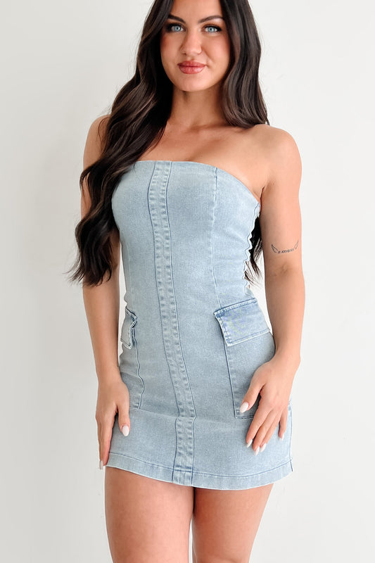 The Afternoon Edit Strapless Mini Dress (Denim)