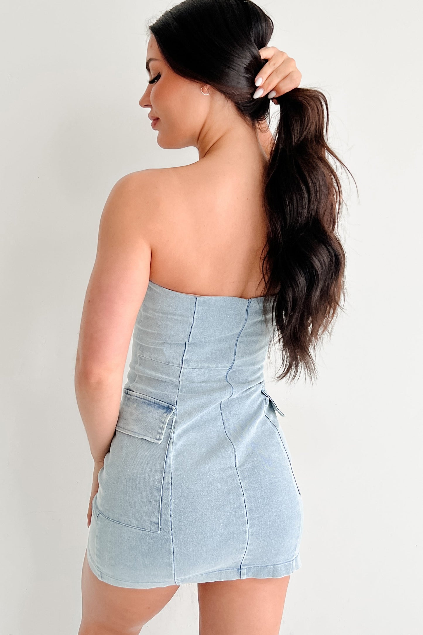 The Afternoon Edit Strapless Mini Dress (Denim)