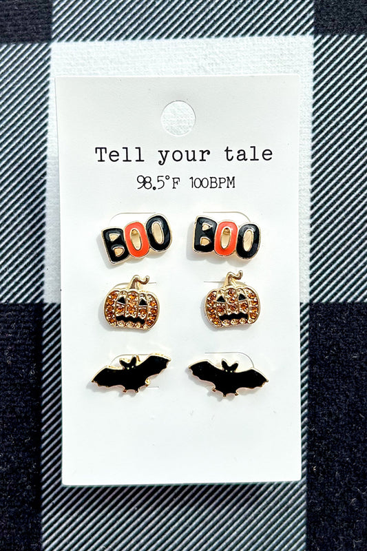 No Tricks, Just Treats Halloween Theme Earring 3-Pack (Gold)