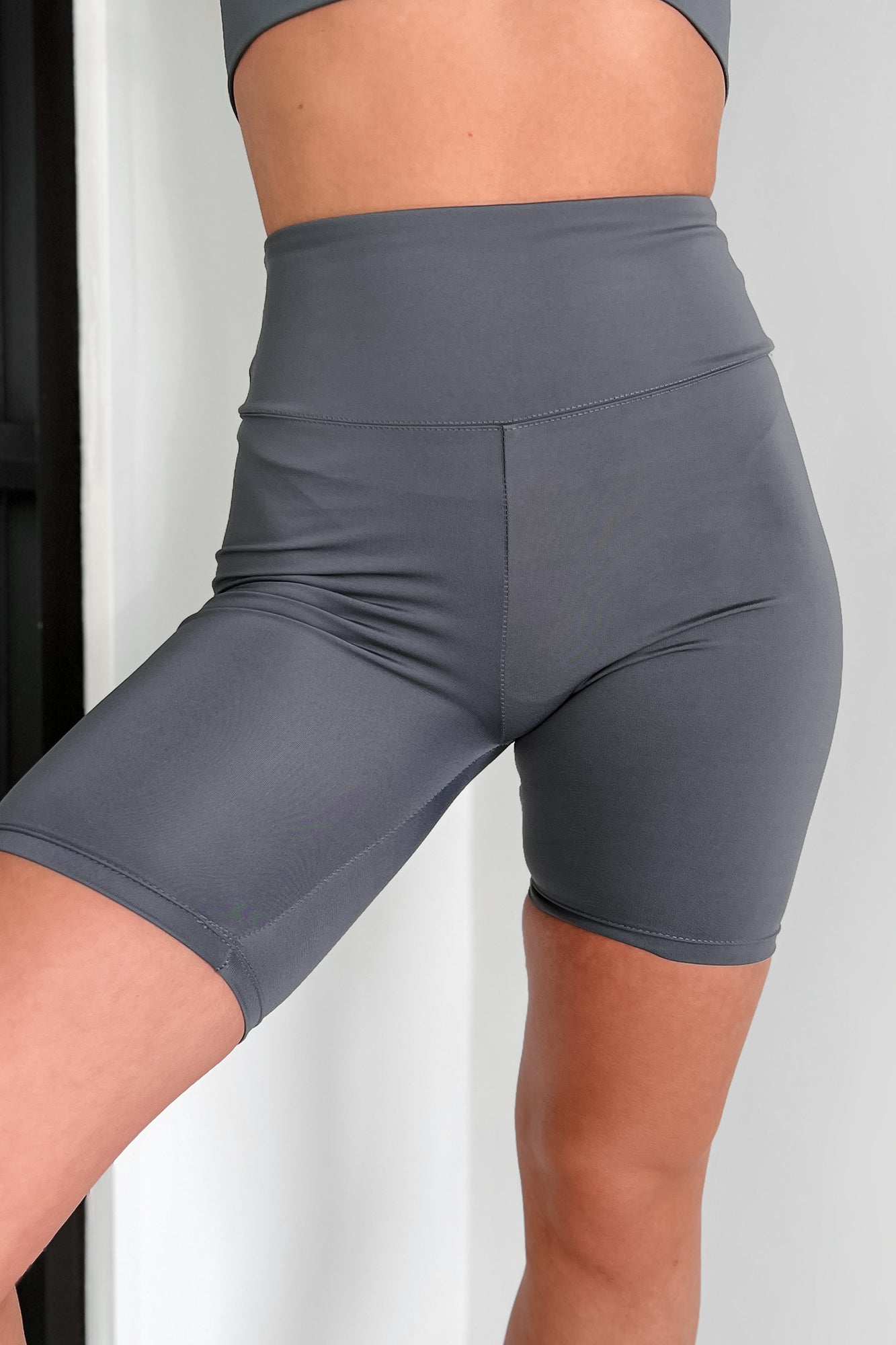 Crushing My Workouts High Waisted Biker Shorts (Midnight Charcoal)