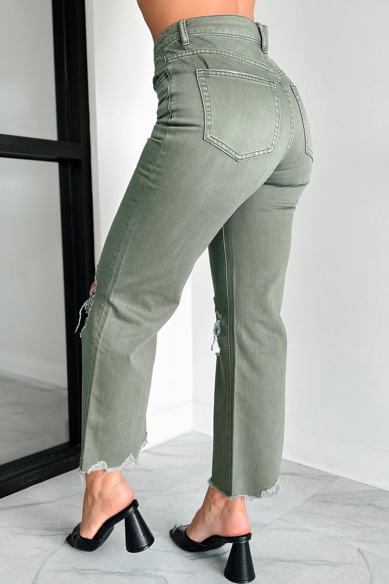 Doyle High Rise 90s Vintage Vervet Crop Flare Jeans (Olive)