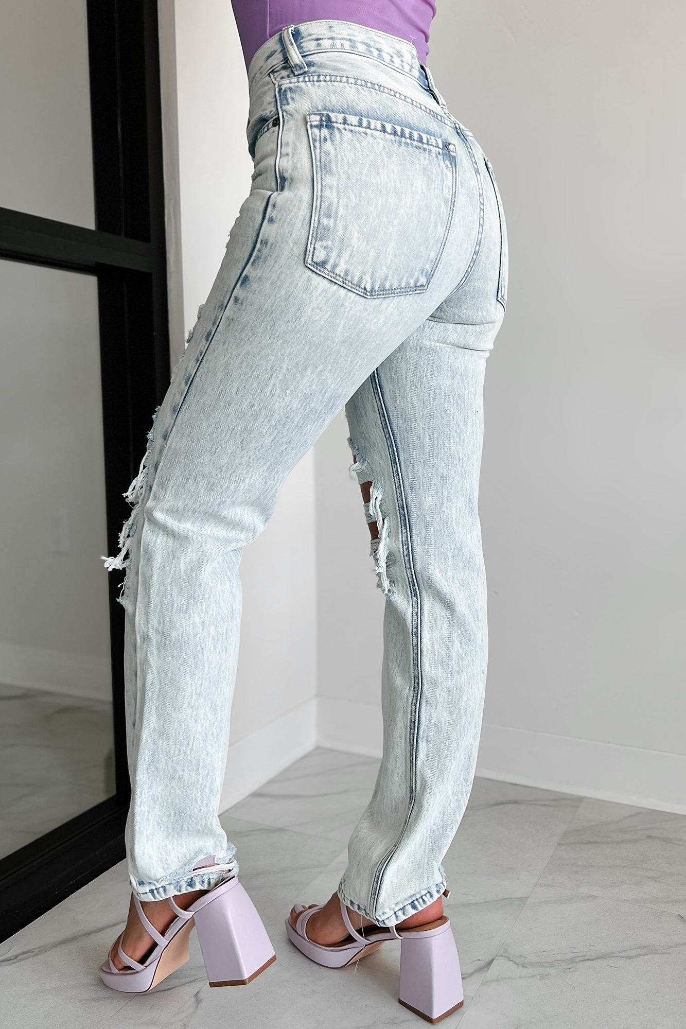 Bennett High Rise Distressed 90's Boyfriend Kancan Jeans (Light Acid)