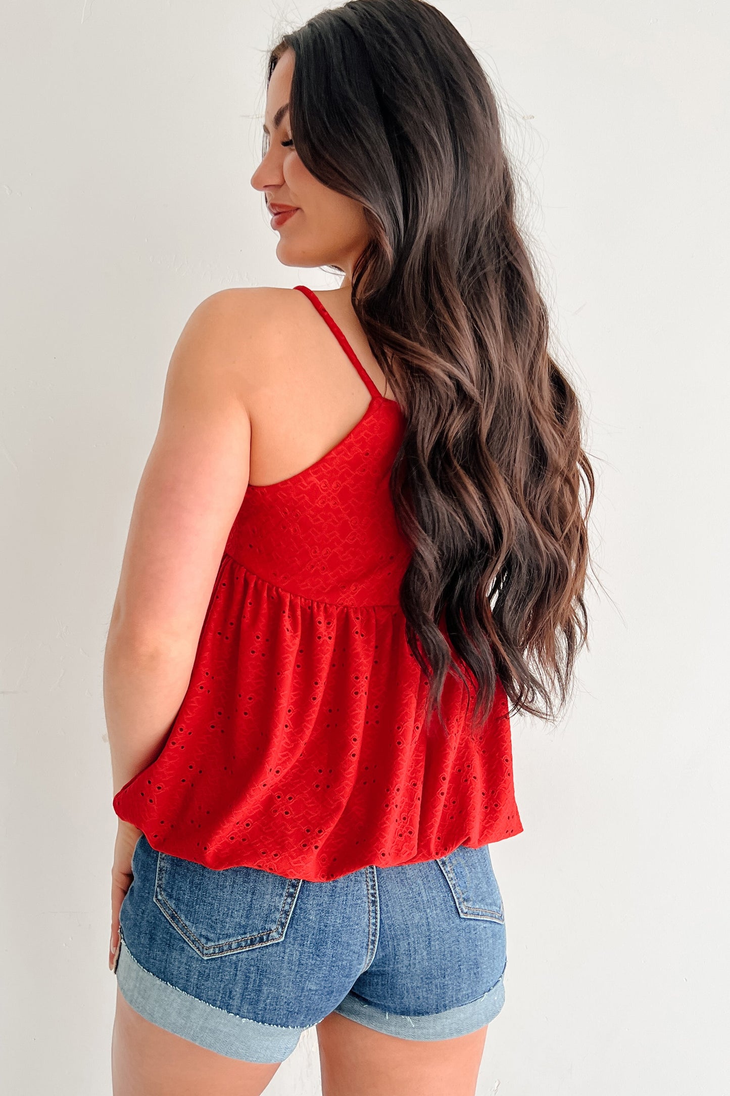 Nordic Nights Bubble Hem Tank Top (Red)