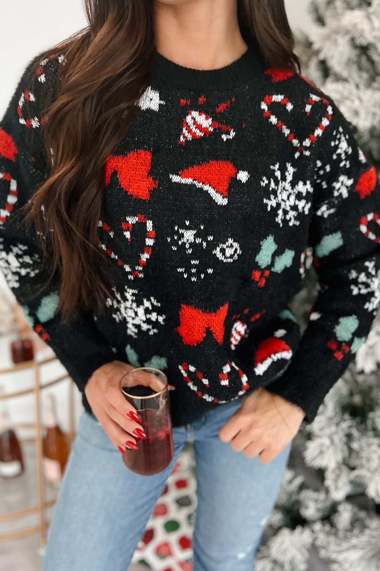 Just Christmas Things Oversized Holiday Sweater (Black Multi)