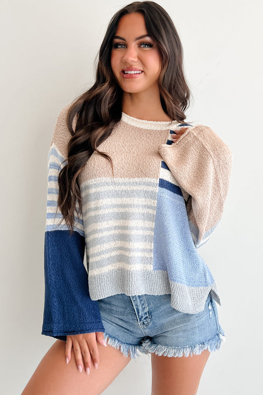 Homebody Era Colorblock Sweater Top (Blue)