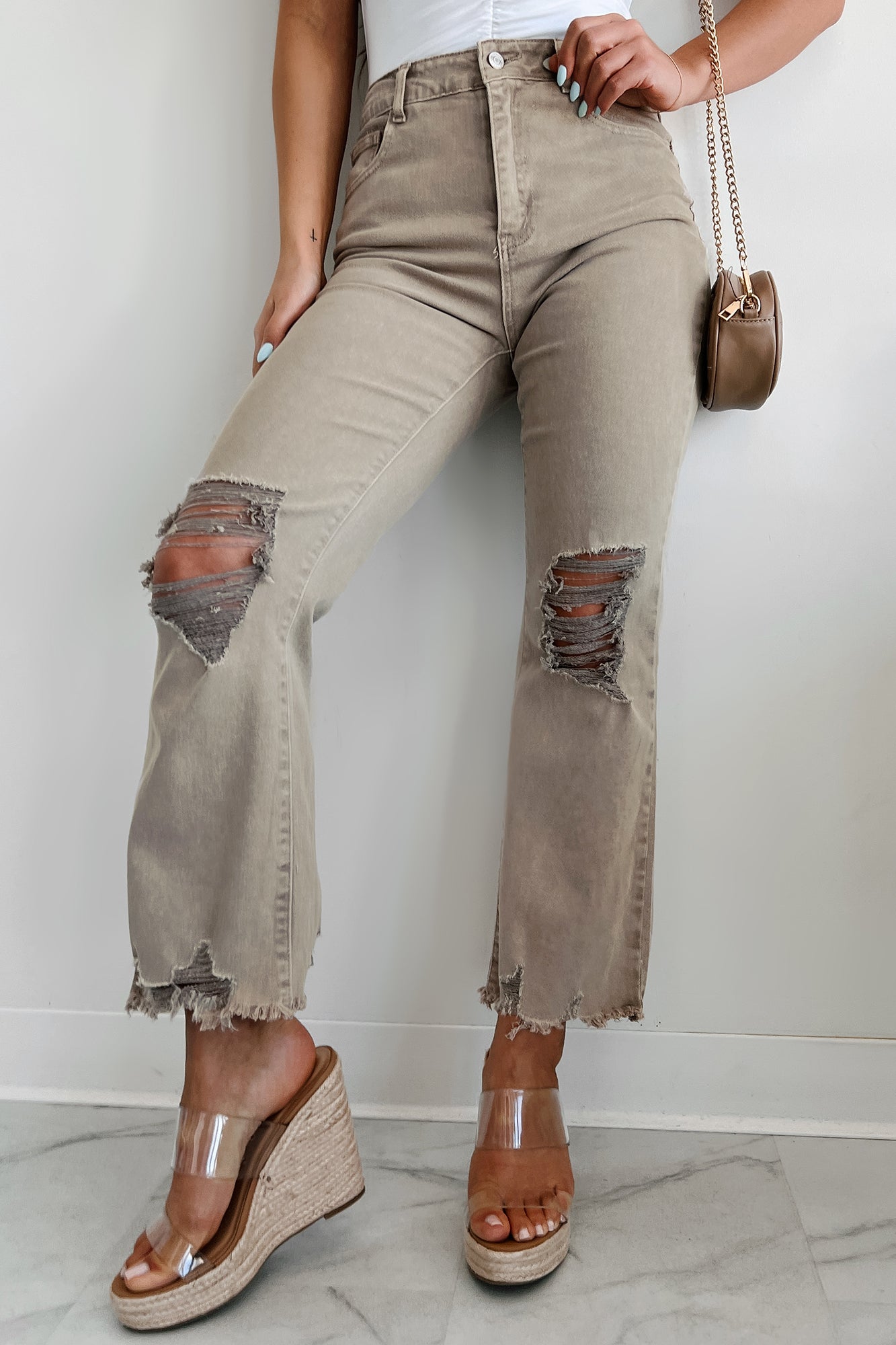 Lachlan High Rise Distressed Straight Leg Jeans (Ash Mocha)