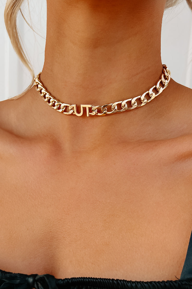 Where I Call Home State Abbreviation Chain Necklace (Gold)