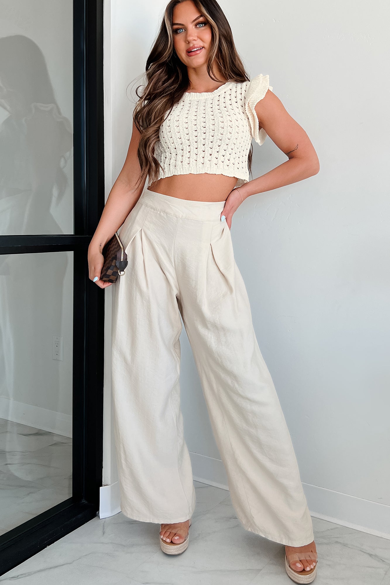 Cool Perfection Crochet Knit Sweater Crop Top (Cream)