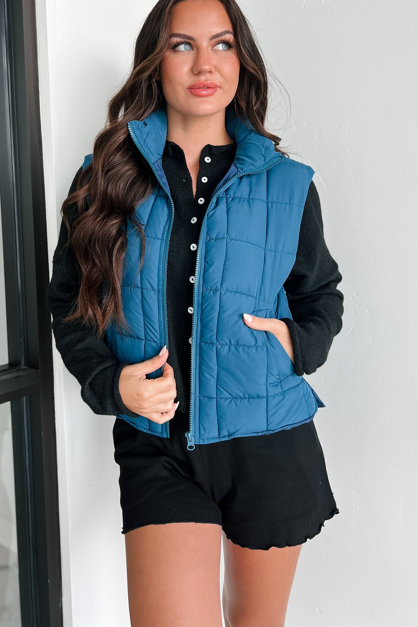 Until Next Time Padded Puffer Vest (Dark Seafoam)