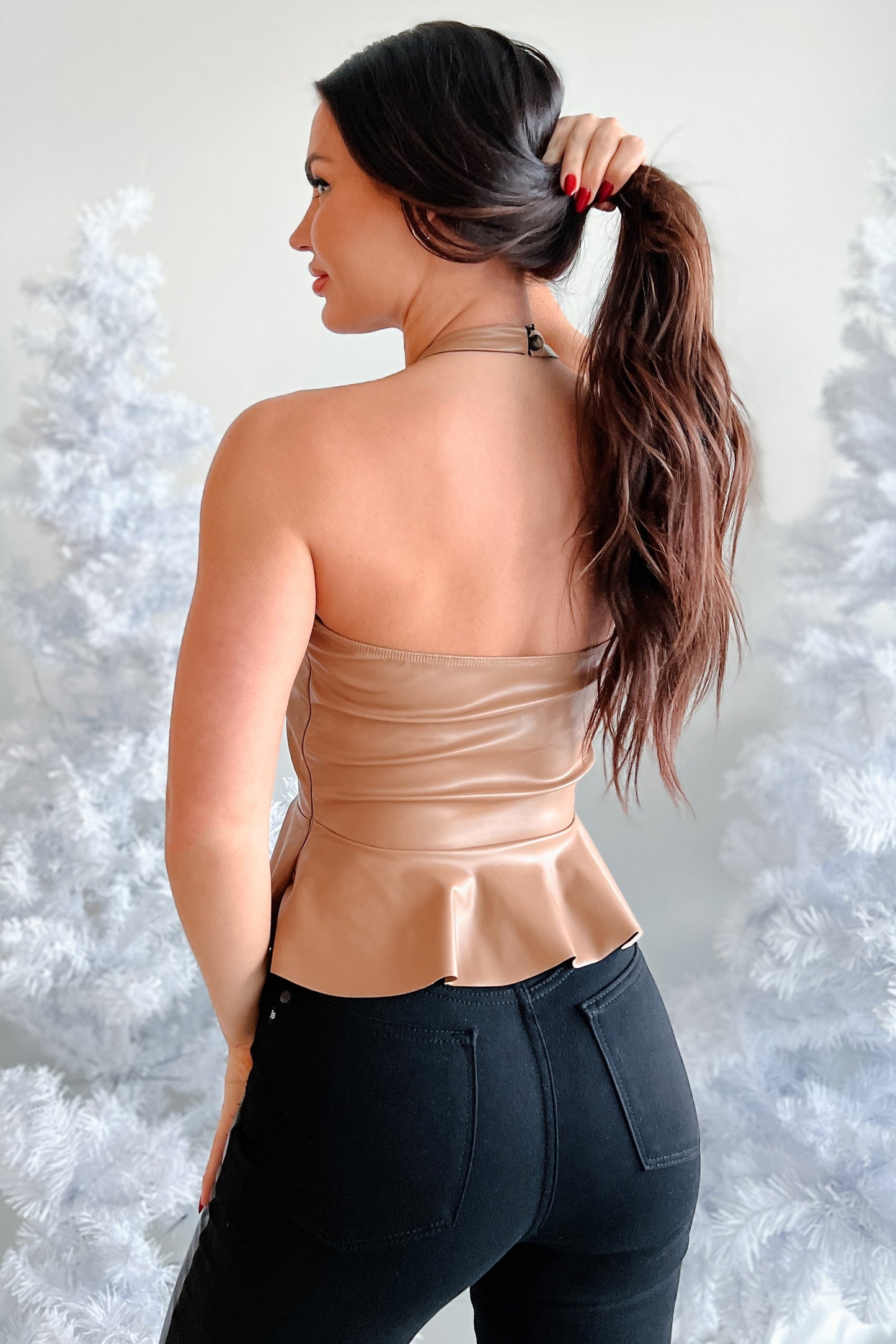 Dangerous Temptation Faux Leather Halter Top (Brown)