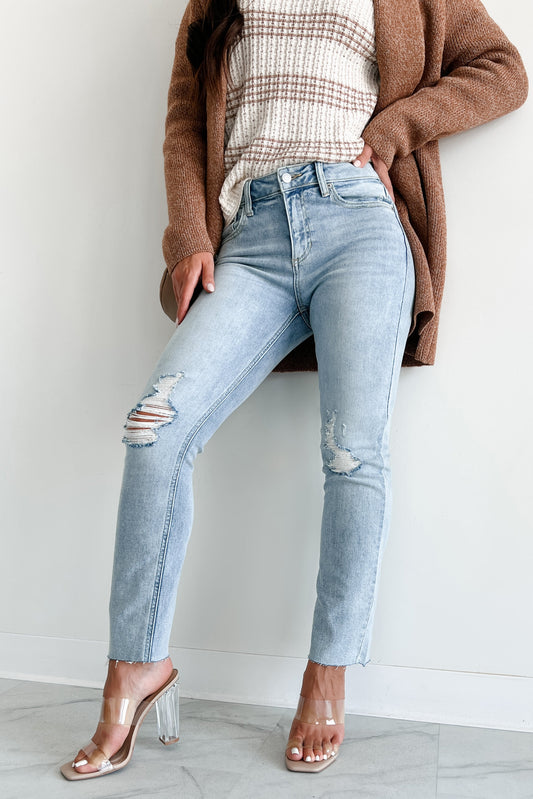 Azra High Rise Sneak Peek Slim Straight Jeans (Light Vintage)