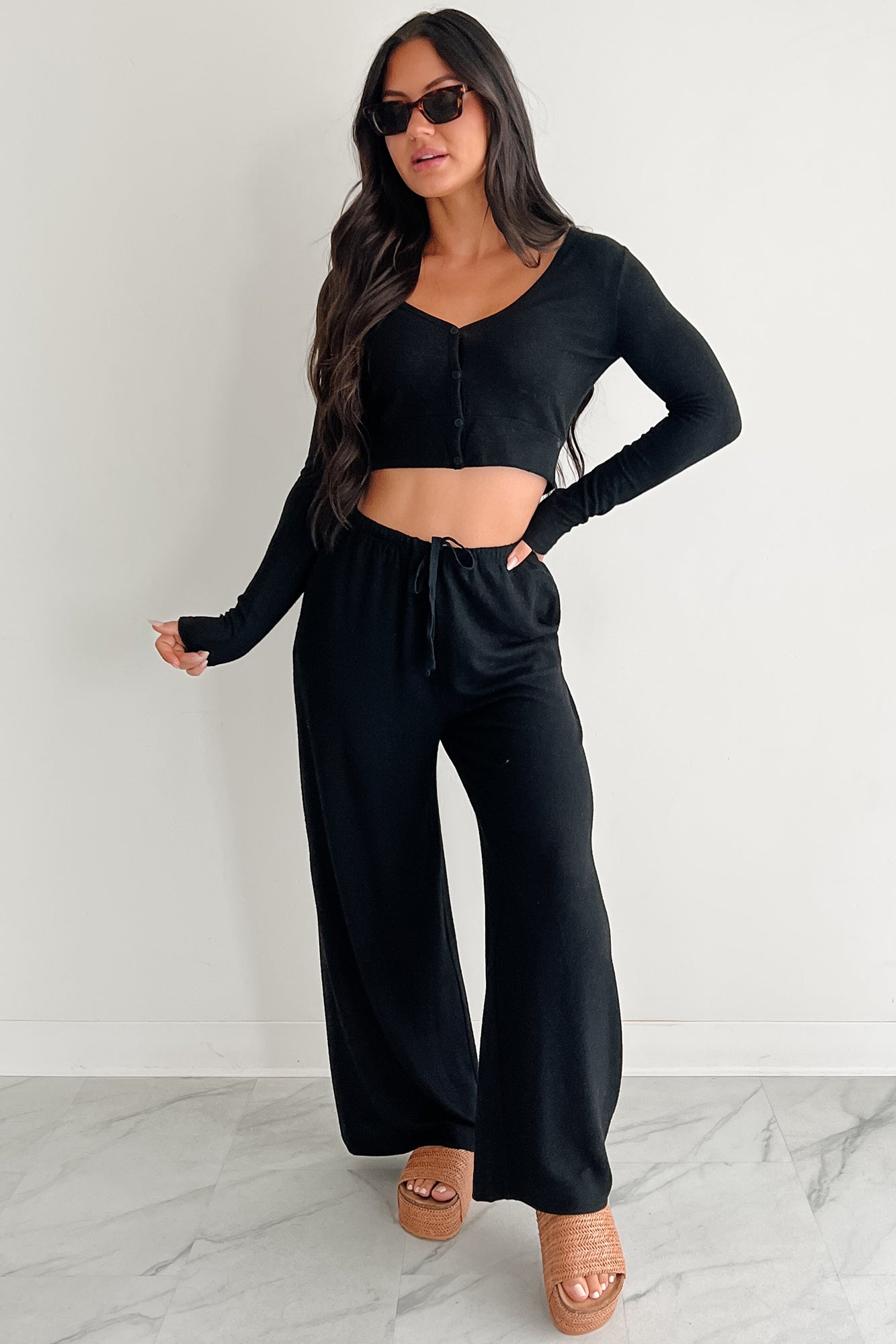 All Your Love Button Detail Long Sleeve Top (Black)