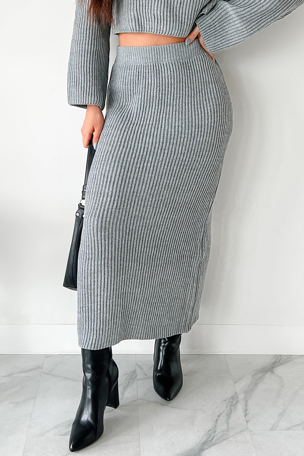 Wish I Could Sweater Knit Long Skirt (Heather Grey)
