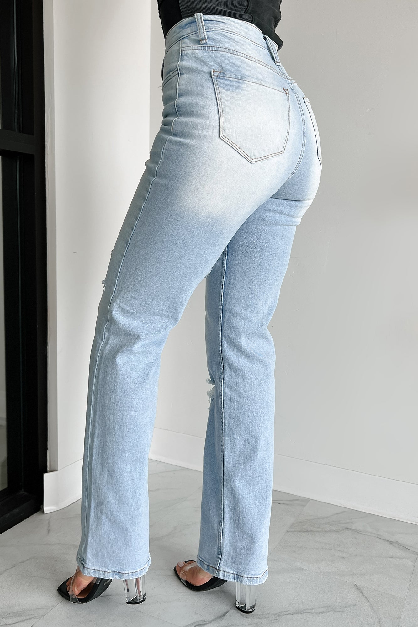 Only Good Days High Rise Distressed Wide Leg Jeans (Light)