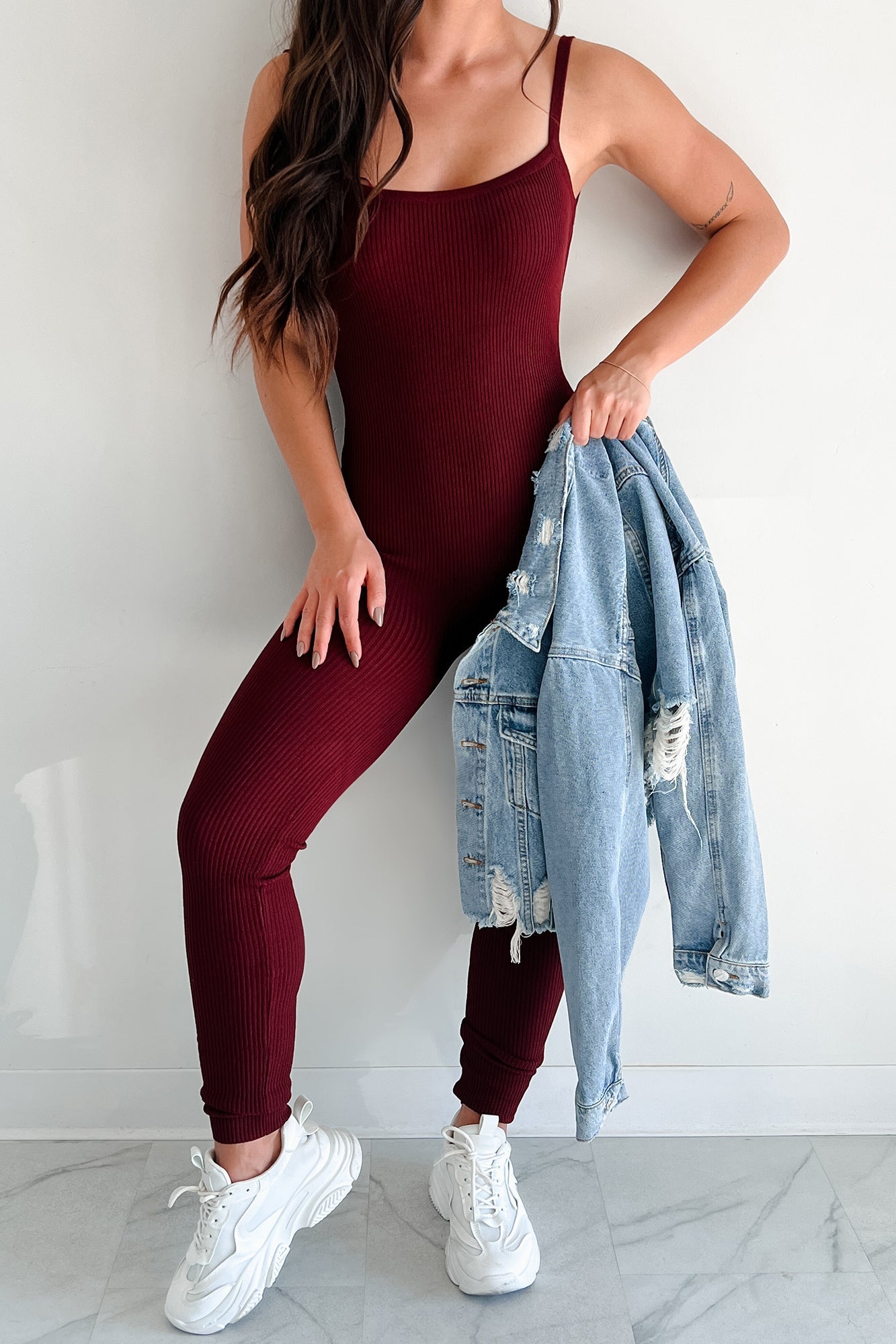 Making Things Right Rib Knit Backless Jumpsuit (Wine)