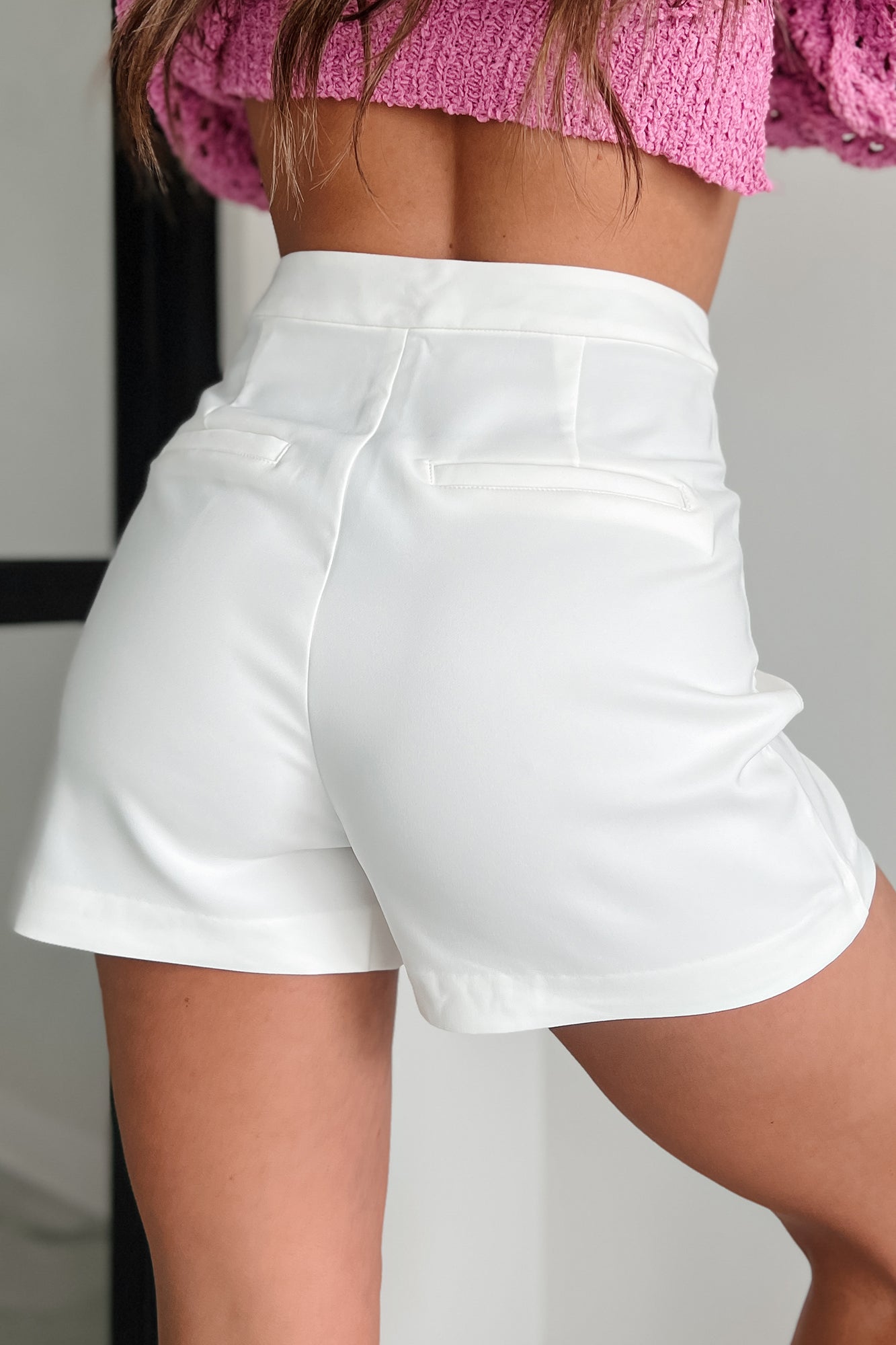 Spring Time Special High Waisted Tailored Shorts (White)