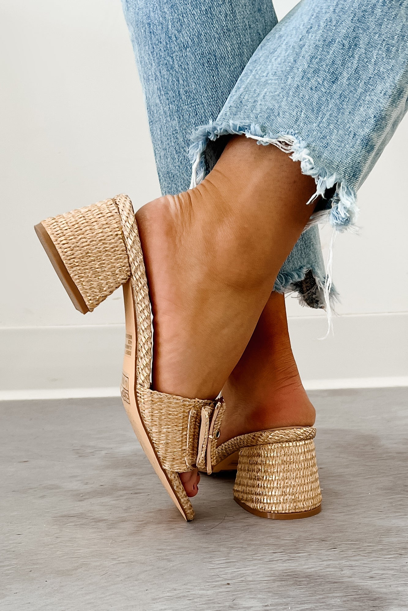Charming Essence Raffia Buckle Strap Heel (Gold)