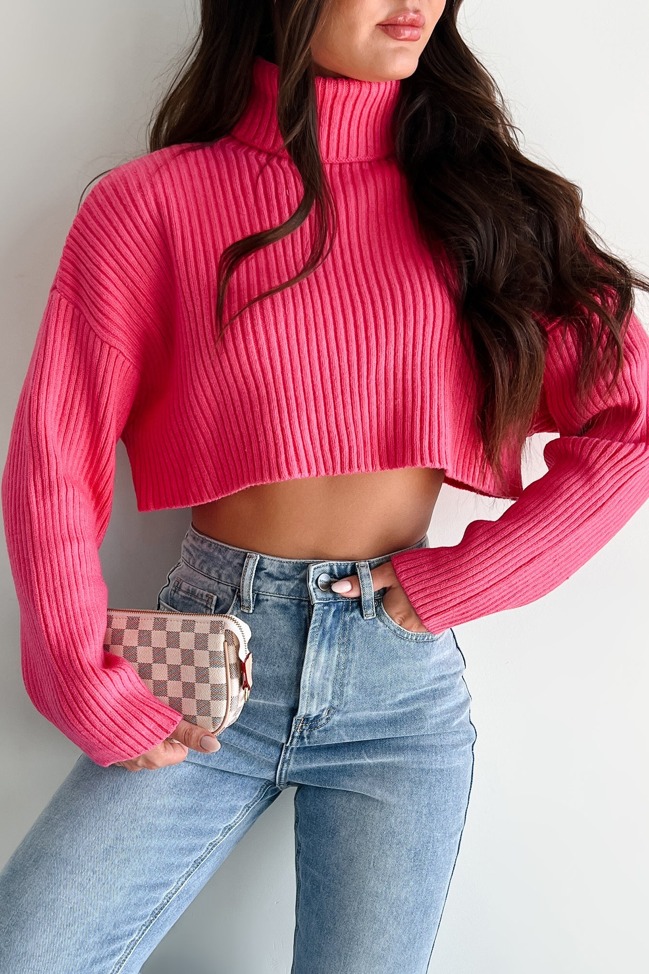 Pamela Turtleneck Crop Sweater (Super Pink)