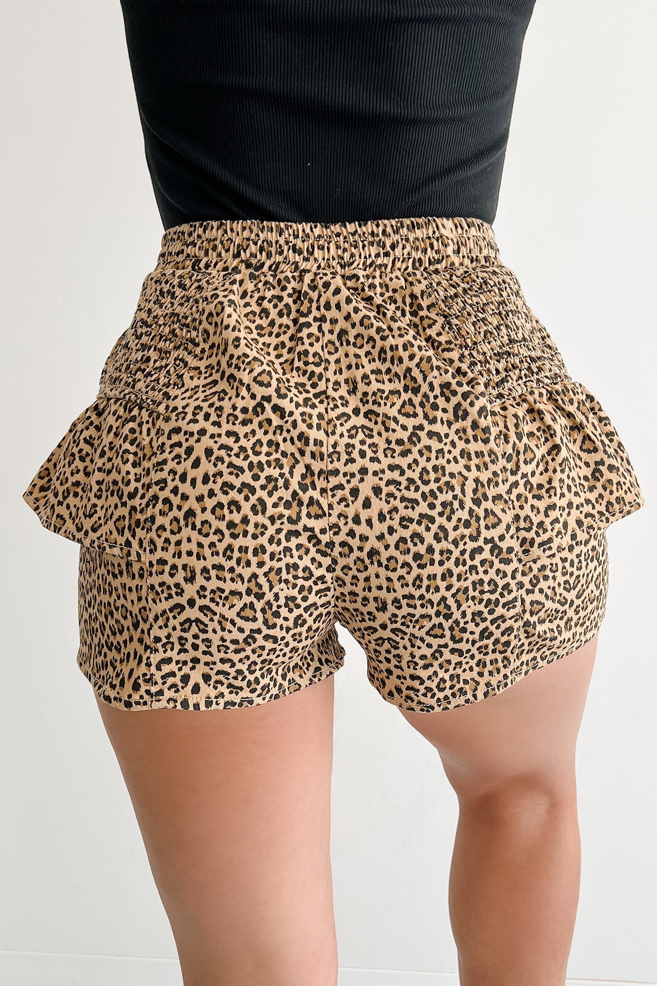 Partying Hard Smocked Leopard Shorts (Taupe/Black)