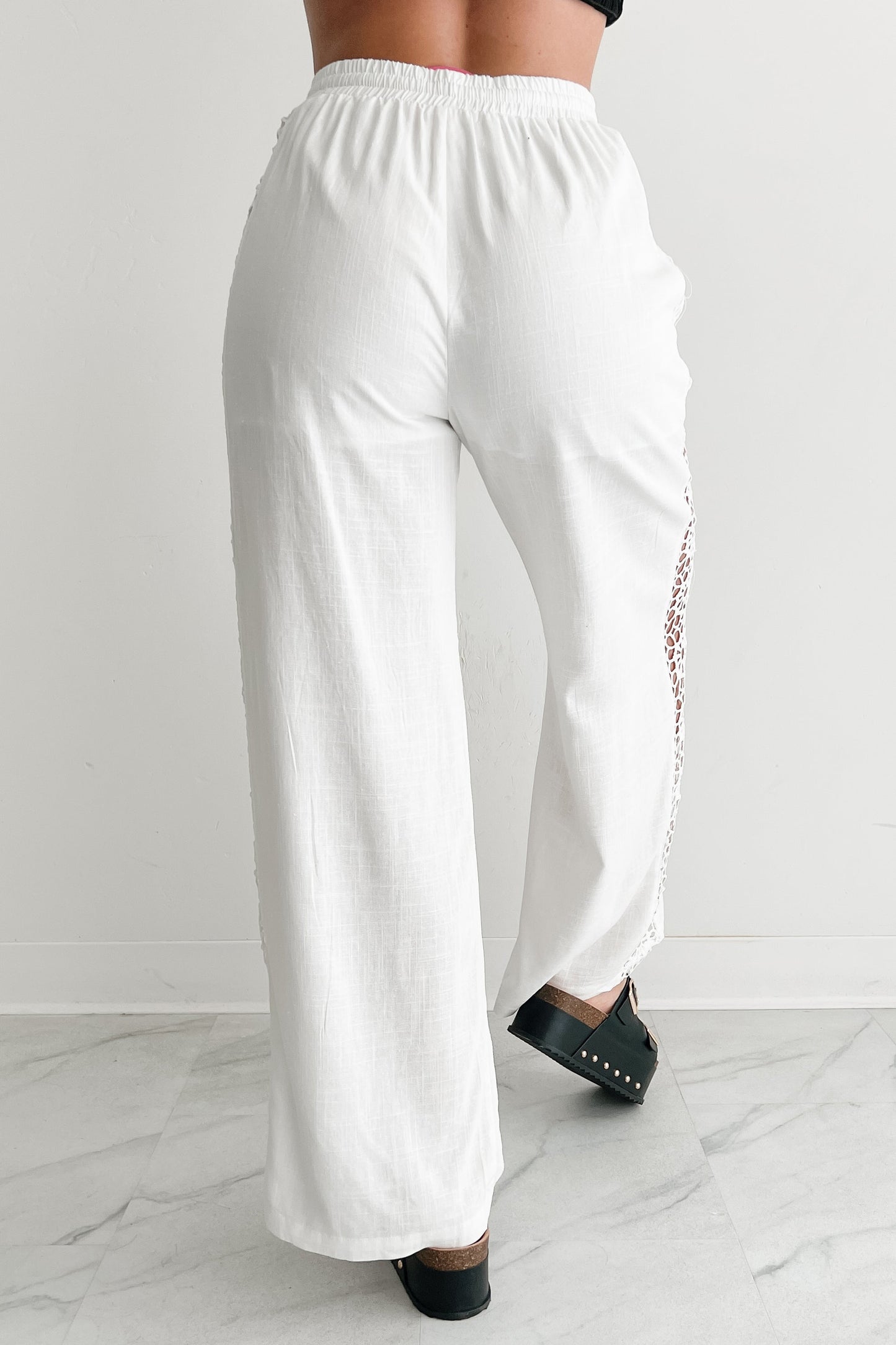 Gentle & Genuine Linen Crochet Wide Leg Pants (White)