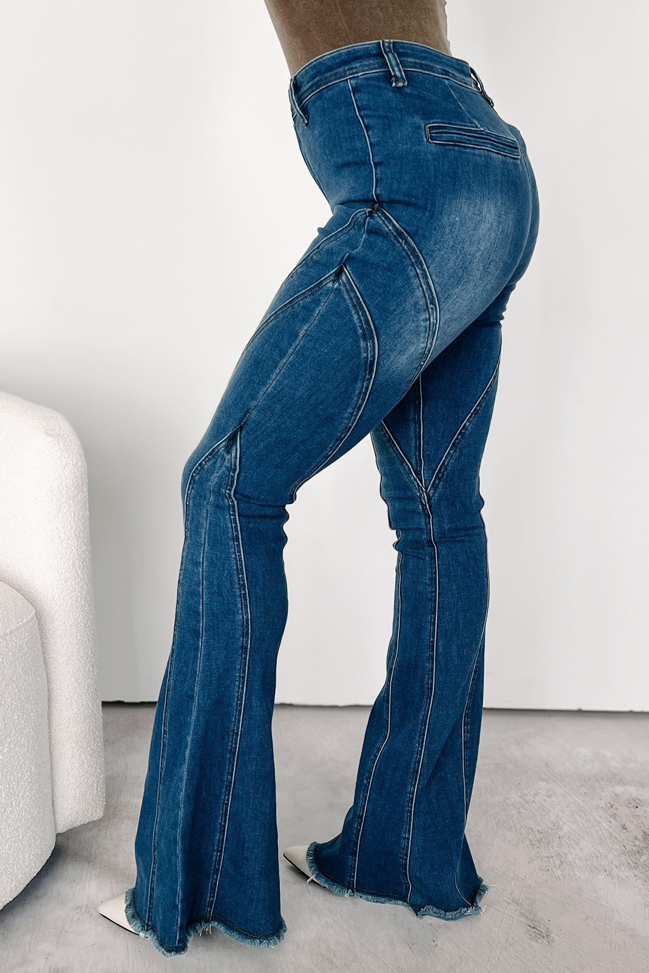 Rural Retreat Seam Detail Flare Jeans (Medium Wash)