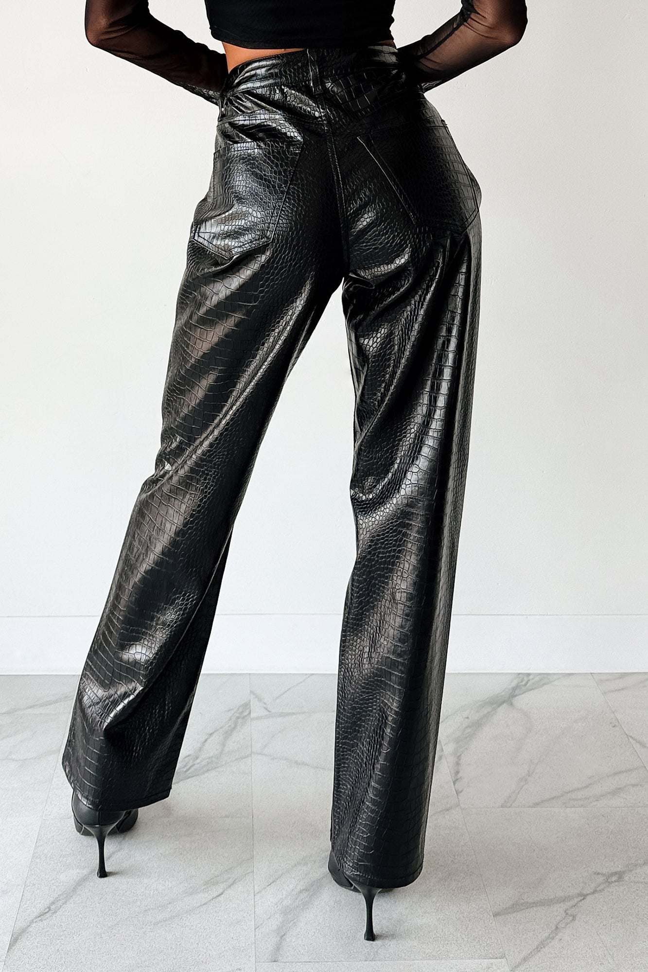 Crocodile Tears Faux Croc Straight Leg Pants (Black PU)
