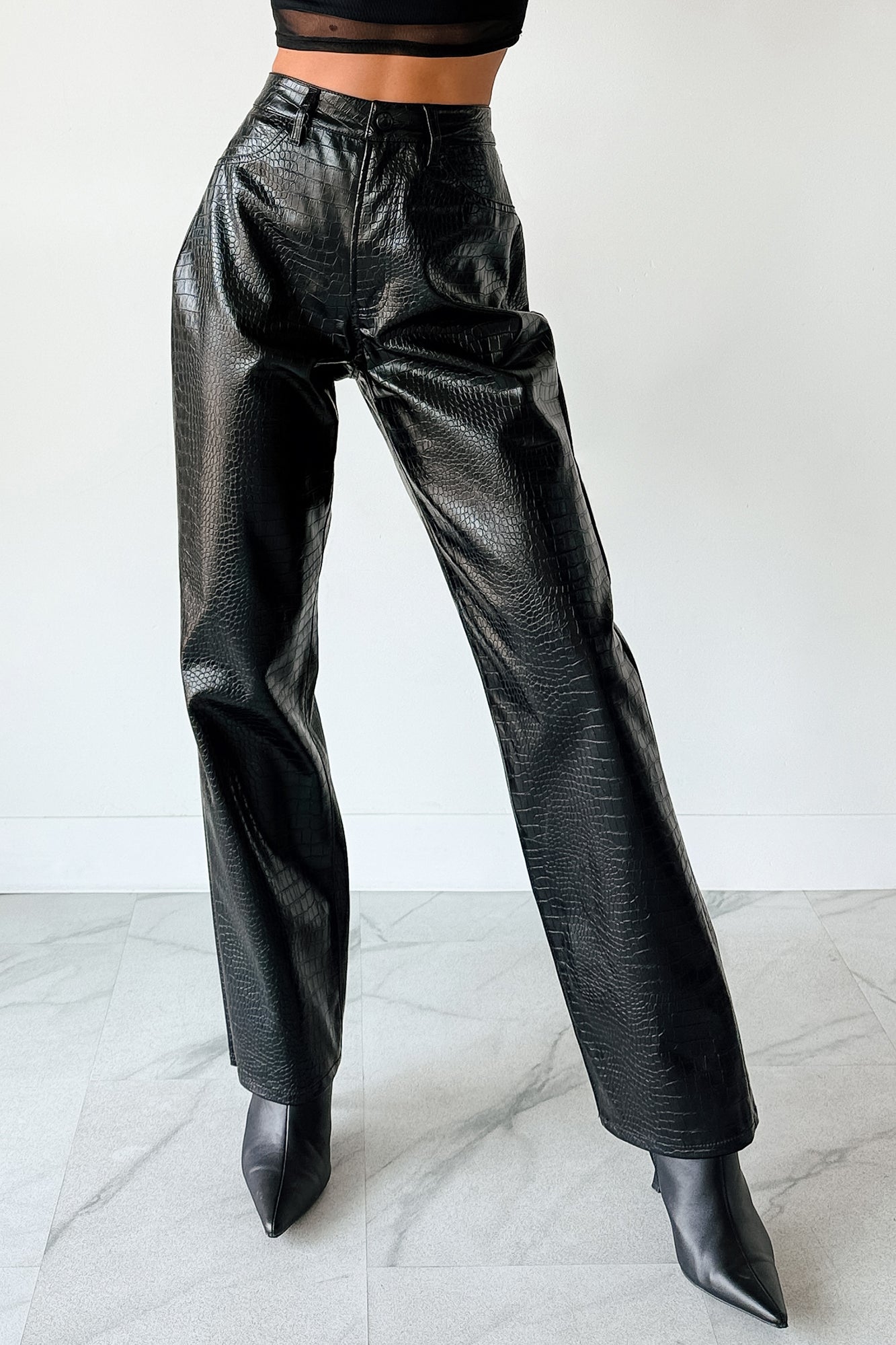Crocodile Tears Faux Croc Straight Leg Pants (Black PU)