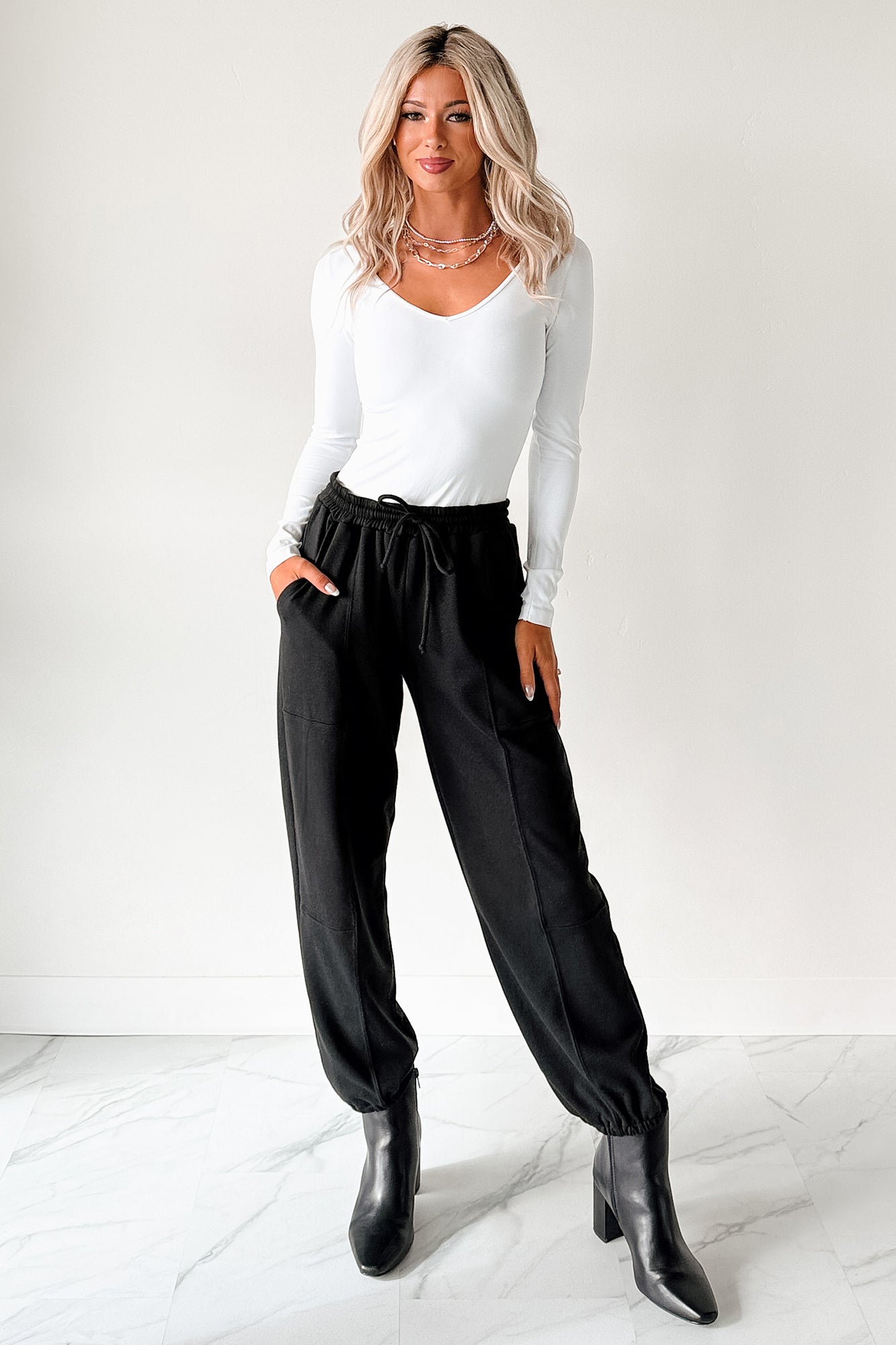 Everyday Lovely V Neck Long Sleeve Bodysuit (White)