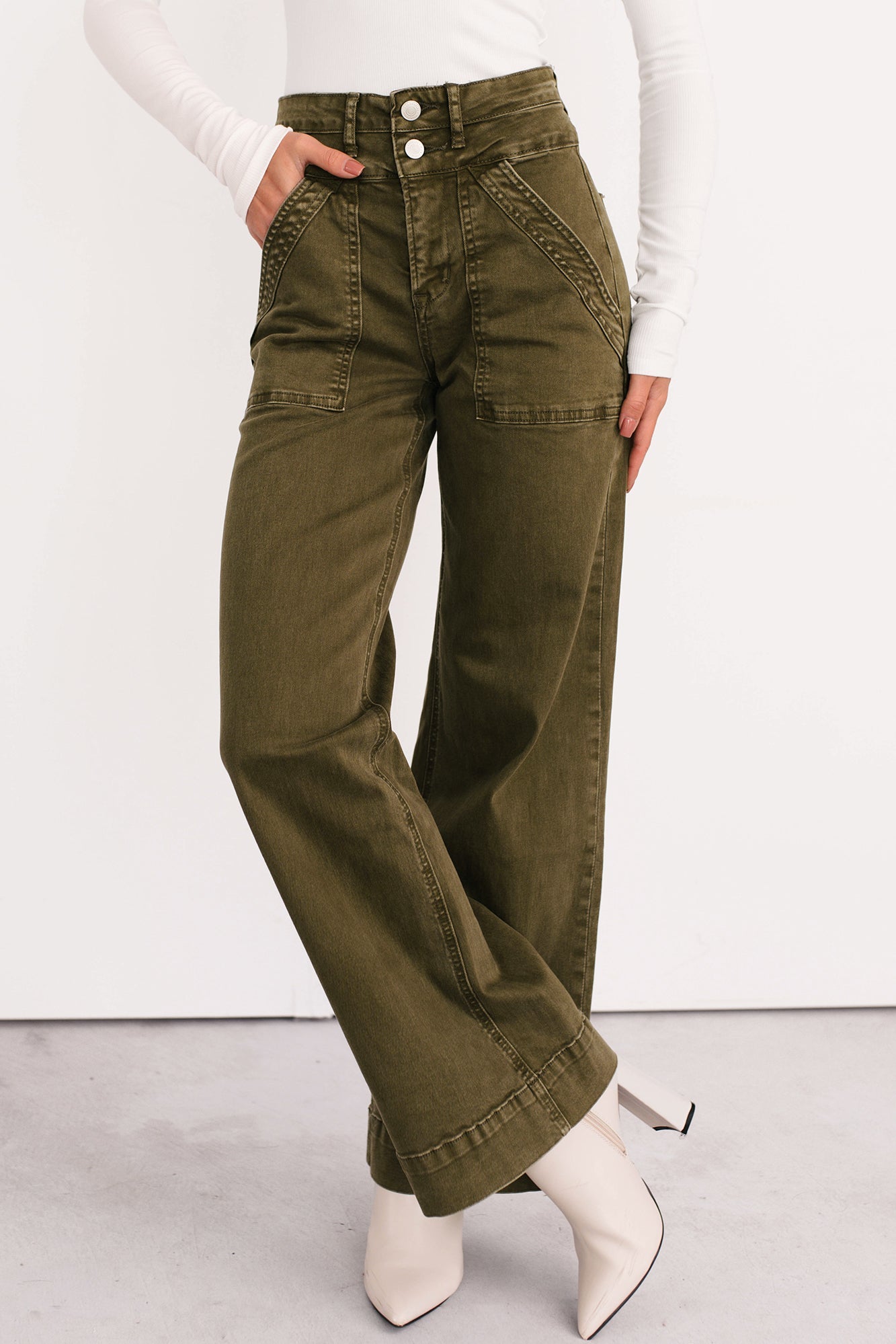 Henley Wide Leg Mica Denim Jeans (Fern Green)