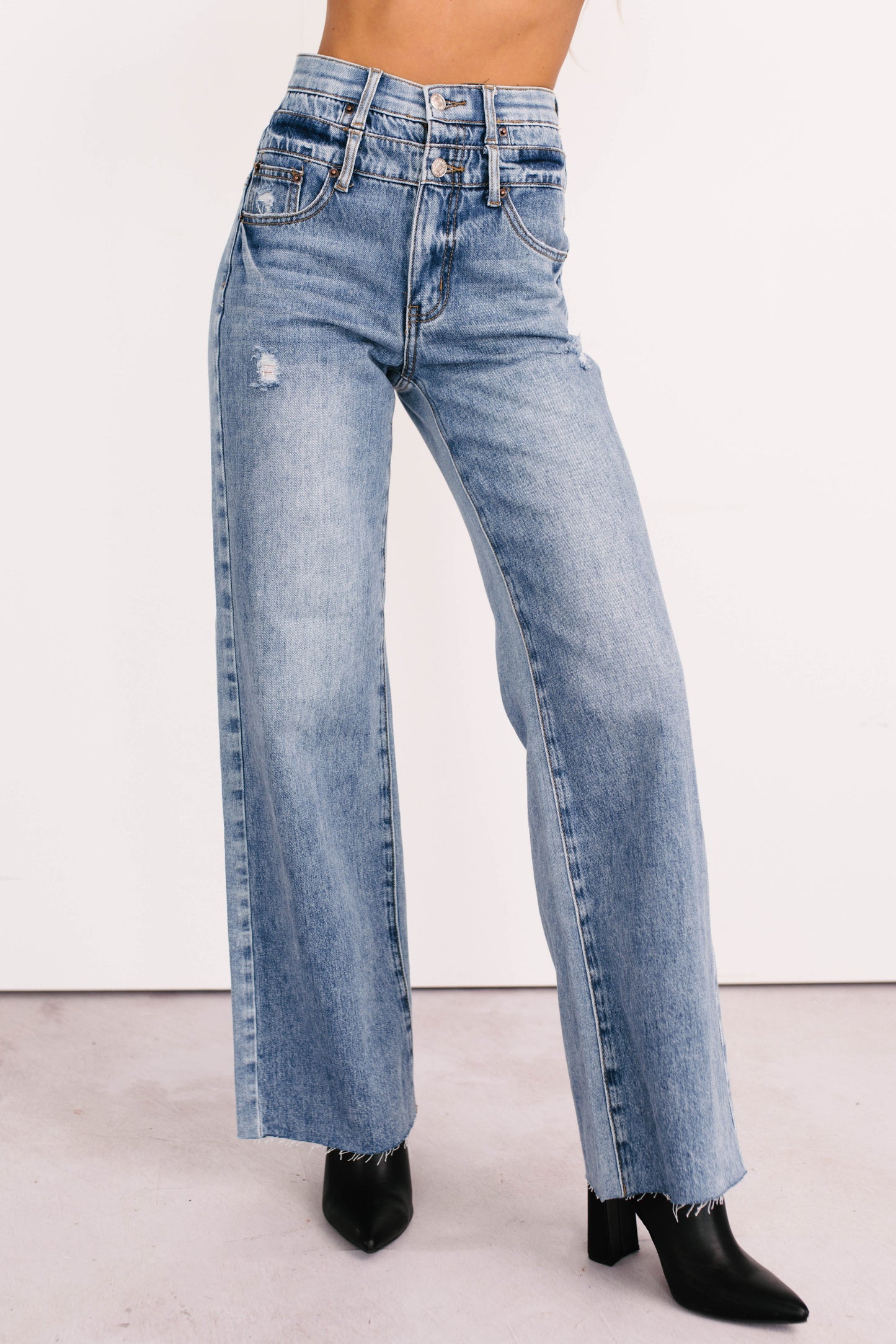 Xander High Rise Double Waist Saige Denim Jeans (Medium)