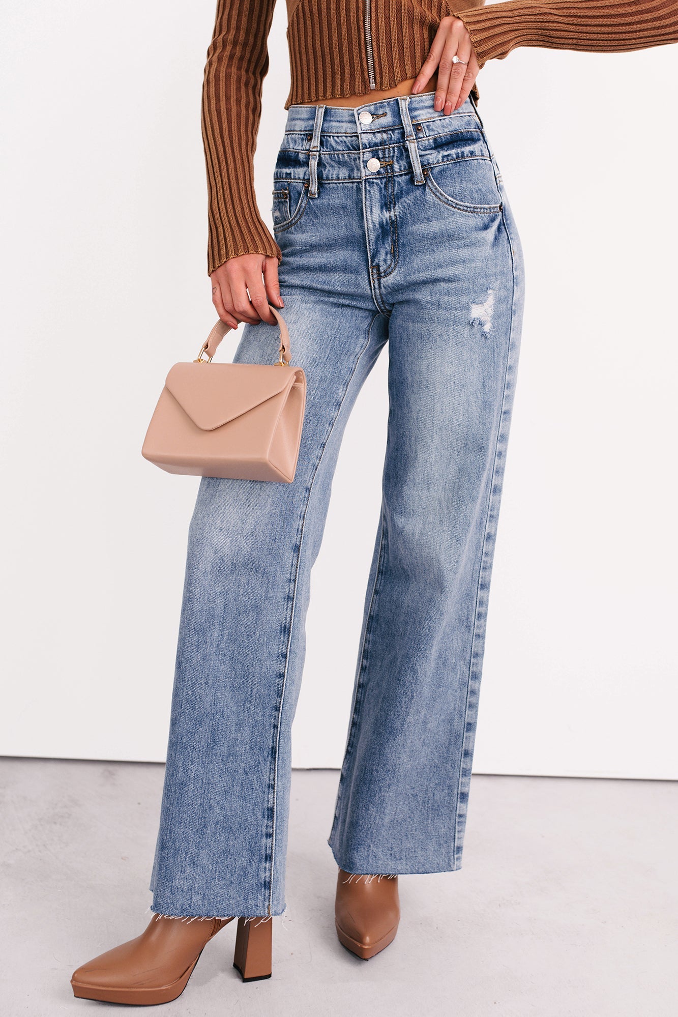Xander High Rise Double Waist Saige Denim Jeans (Medium)