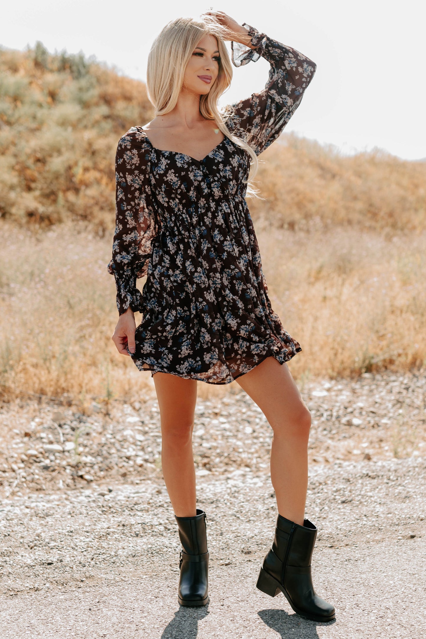 Midnight Blooms Floral Mini Dress (Baked Plum)