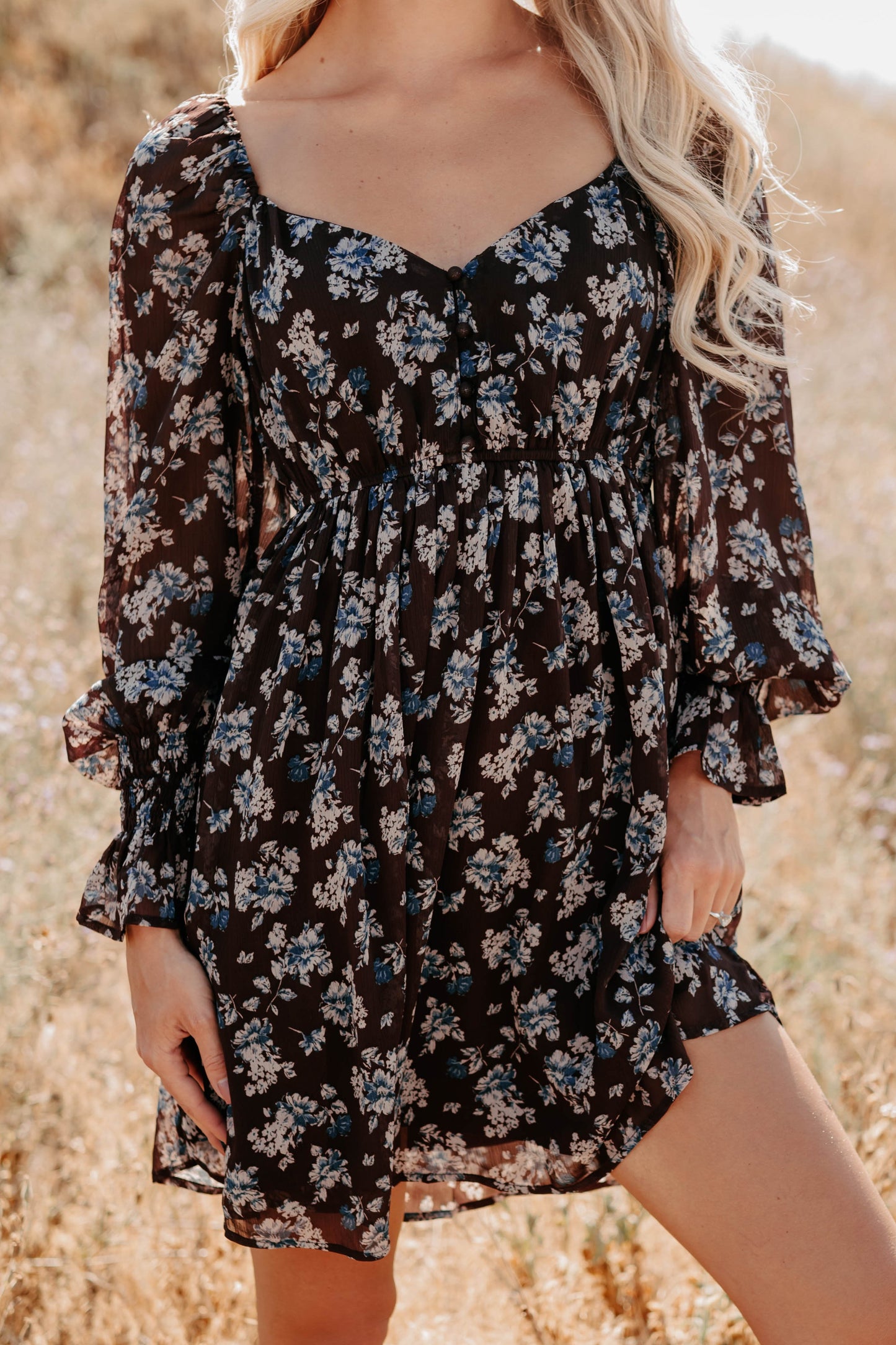 Midnight Blooms Floral Mini Dress (Baked Plum)