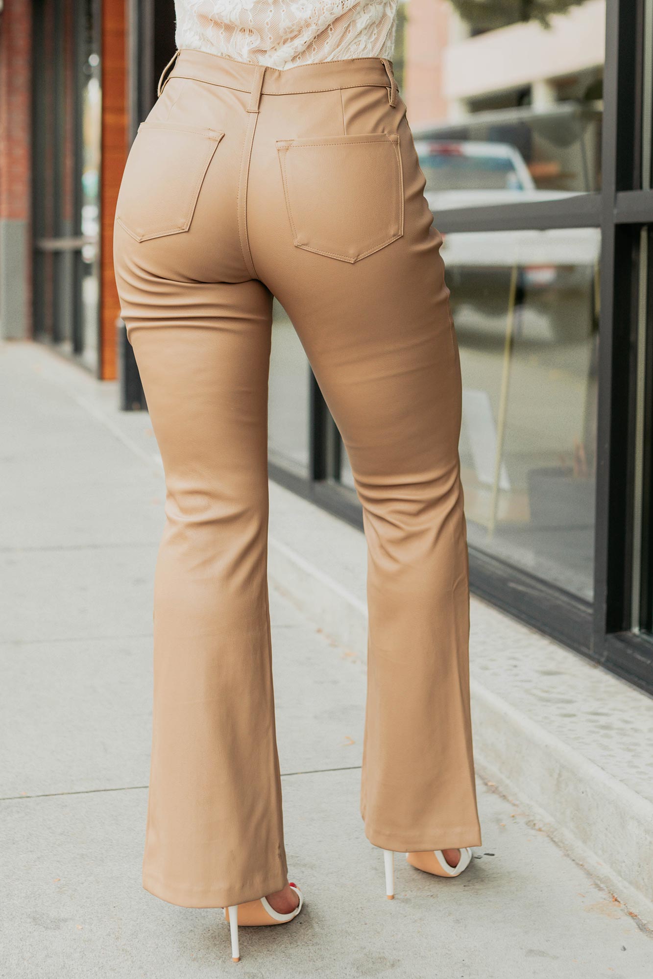 Edwin Faux Leather Kancan Bootcut Pants (Camel)