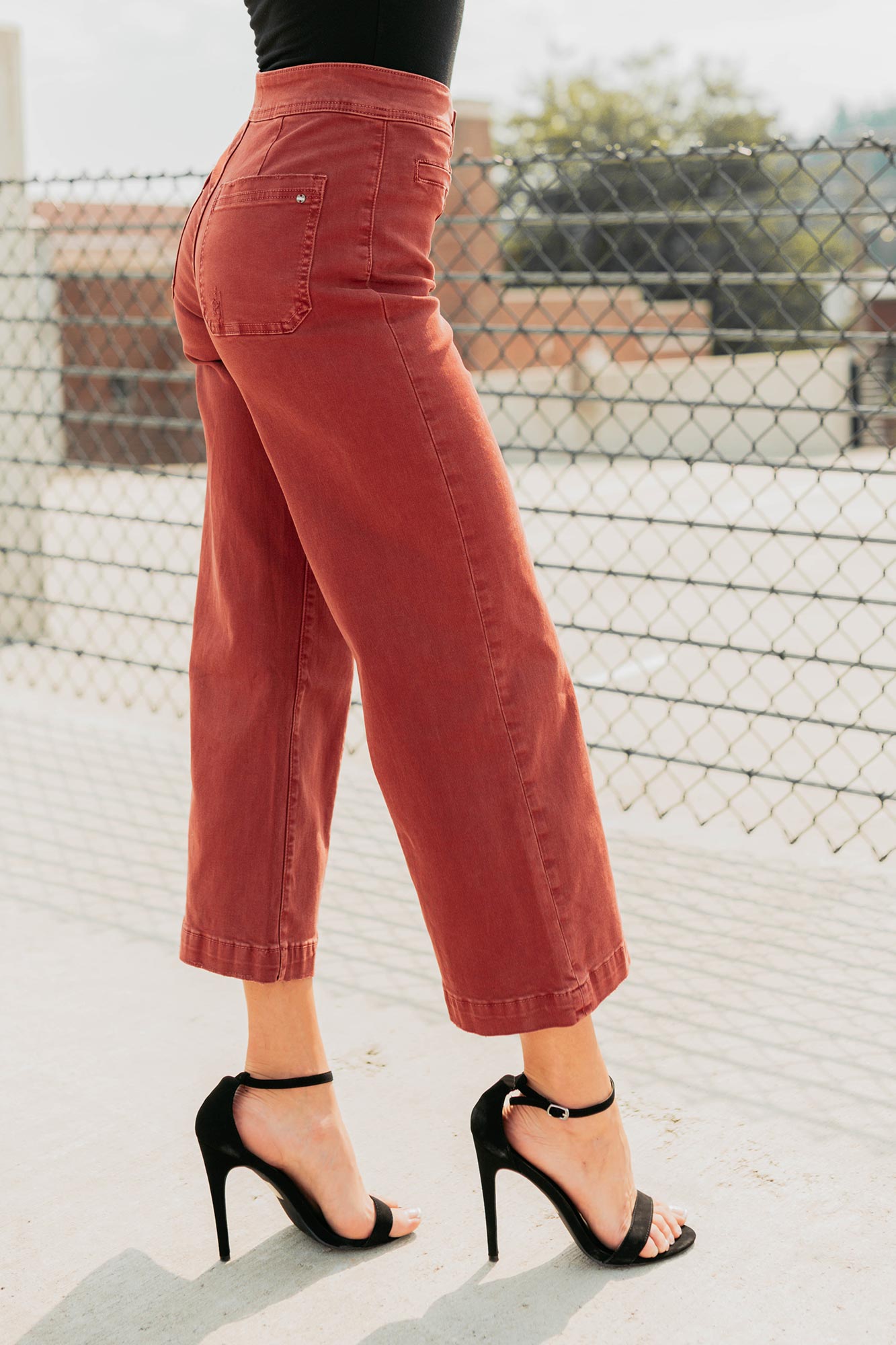 Frances Wide Leg Cropped Mica Denim Jeans (Dark Red)