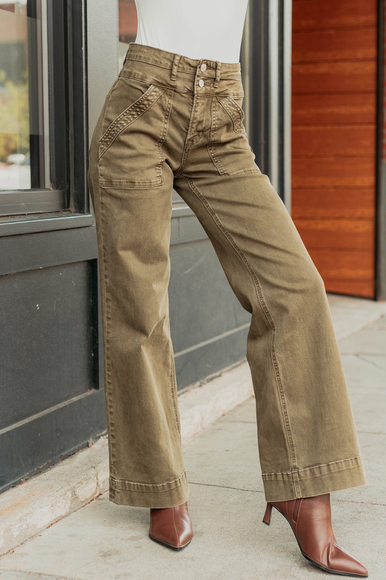 Henley Wide Leg Mica Denim Jeans (Fern Green)