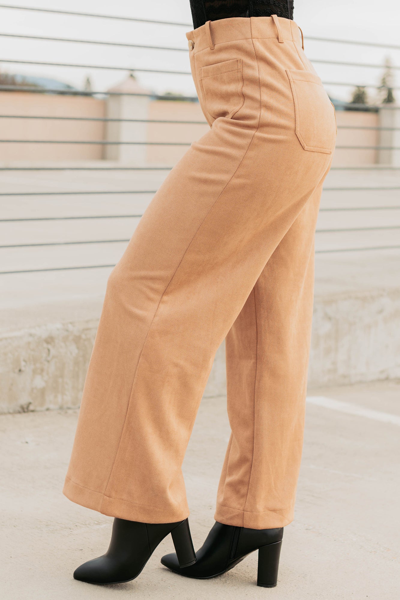 Casual Elegance Faux Suede Wide Leg Pants (Camel)