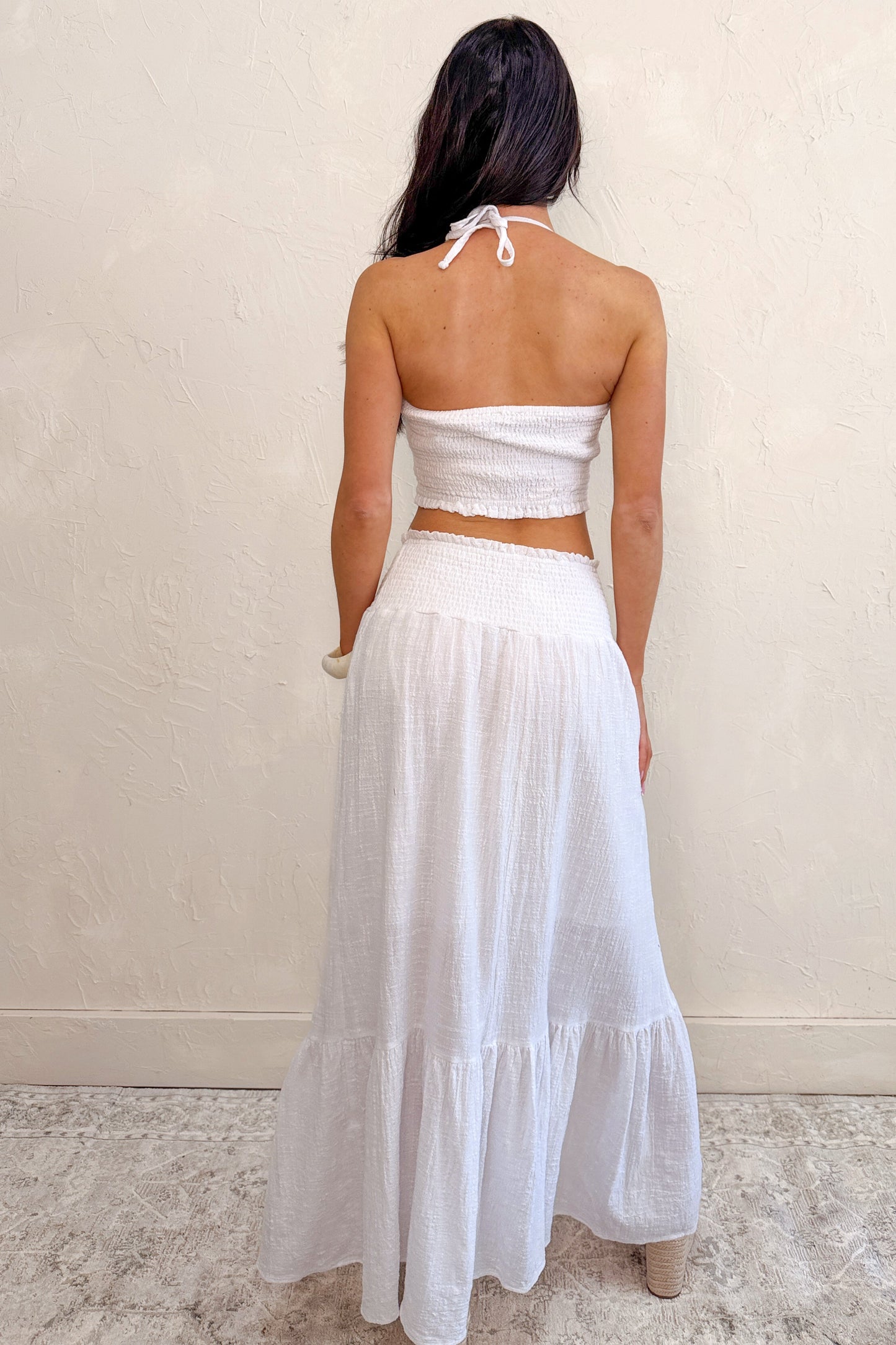 Made For Sunshine Halter Top And Maxi Skirt Set (White)