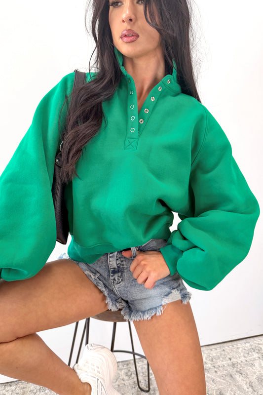 Turning The Page Snap-Button Pullover Sweatshirt (Green)
