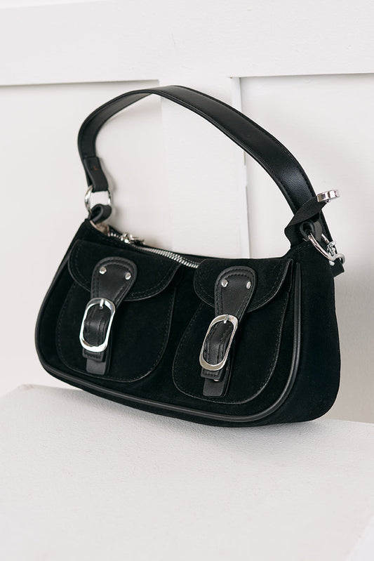 Always On Top Faux Suede Buckle Bag (Black)