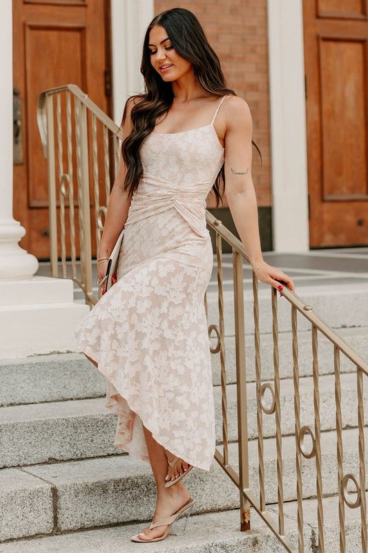Refined Charm High Low Floral Jacquard Maxi Dress (Blush)
