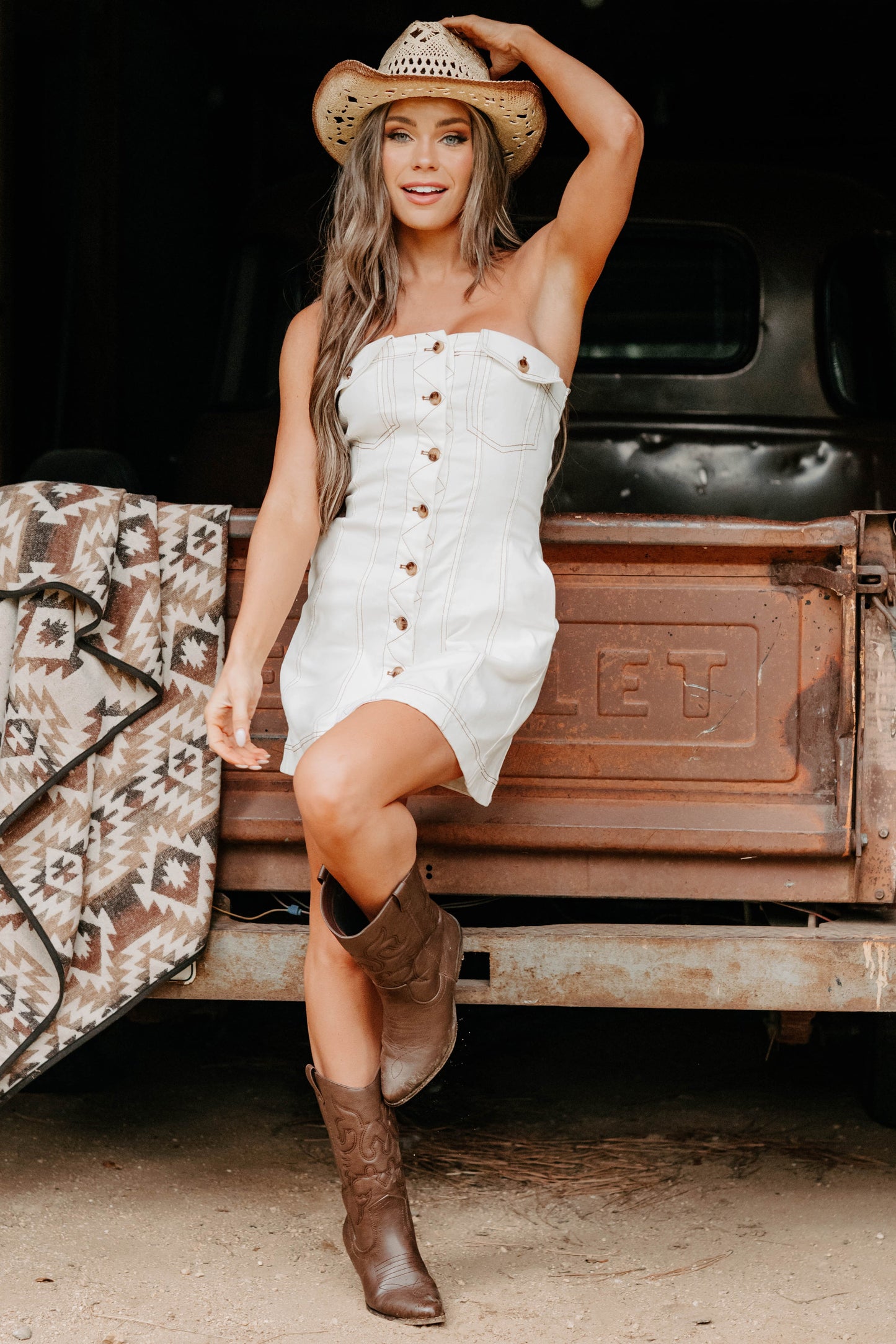 In Her Element Strapless Denim Mini Dress (White)