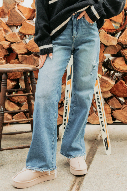Zari High Rise Straight Leg Mica Denim Jeans (Medium)