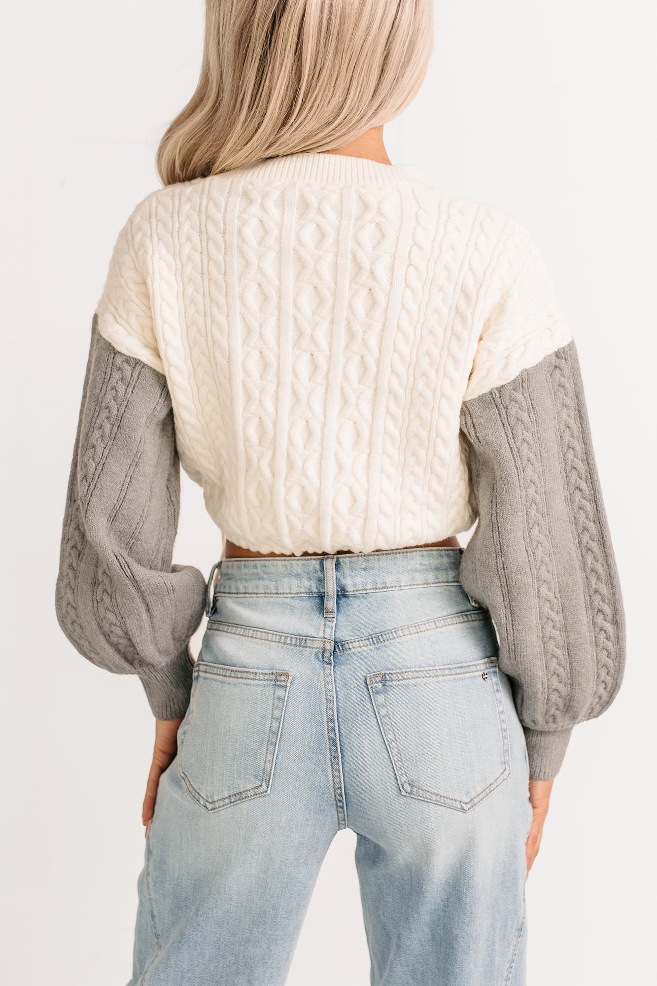 Held Close Colorblock Knit Cropped Sweater (White Combo)